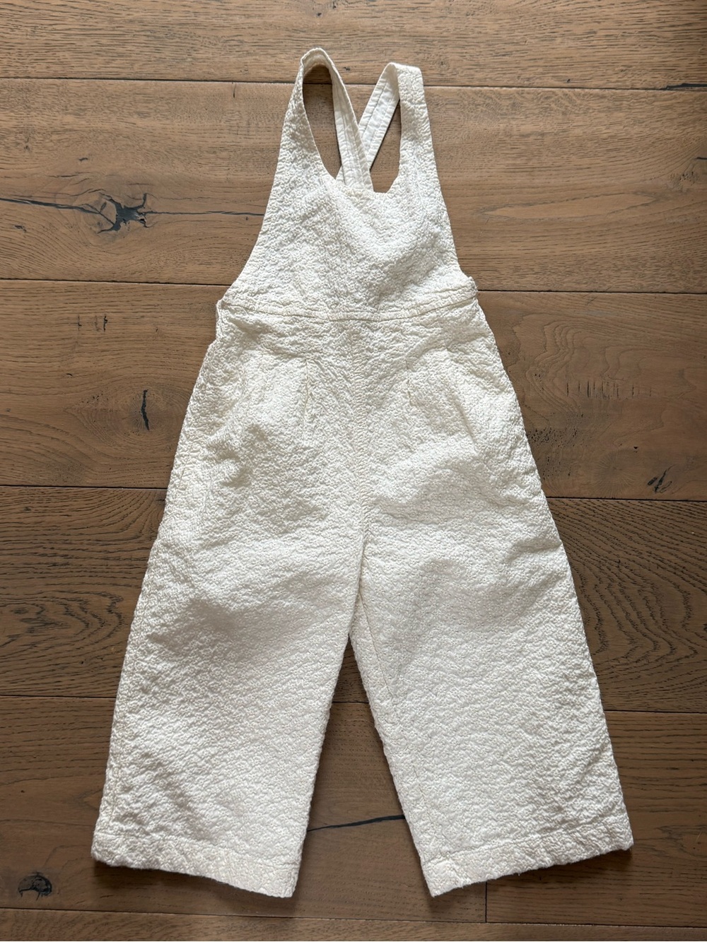 Hanna Andersson Cream Textured Wide Leg Overalls Jumpsuit 3T